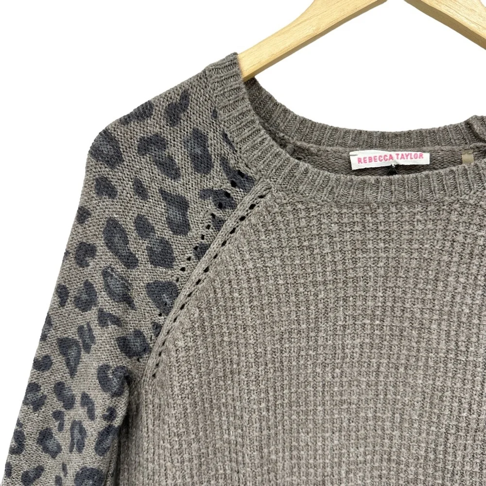 REBECCA TAYLOR Sweater Animal Print Wool Cashmere Nylon Pullover Brown - Picture 3 of 8